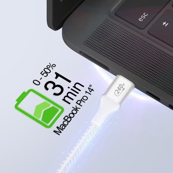 USB C-kabel - BELKIN - BoostCharge - 240W - Flätad Nylon - 1m - Ultra-snabb laddning