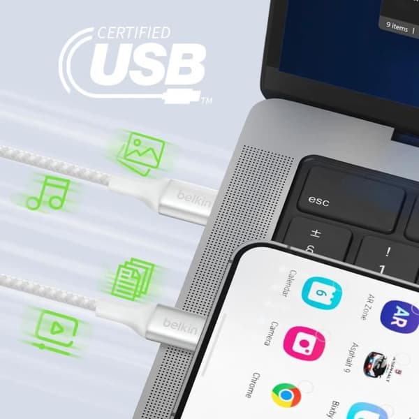 USB C-kabel - BELKIN - BoostCharge - 240W - Flätad Nylon - 1m - Ultra-snabb laddning
