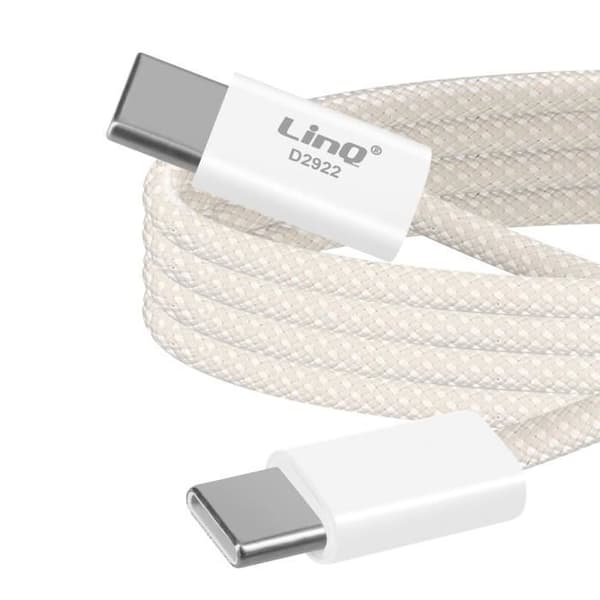 USB-C till USB-C-kabel - LinQ - 60W - 2 meter - Laddning och synkronisering - Flätad nylon