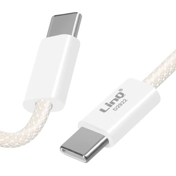 USB-C till USB-C-kabel - LinQ - 60W - 2 meter - Laddning och synkronisering - Flätad nylon