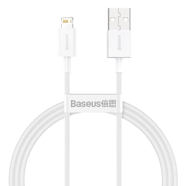 BASEUS 1m 2.4A snabbladdningsdatakabel kompatibel med iPhone, vit