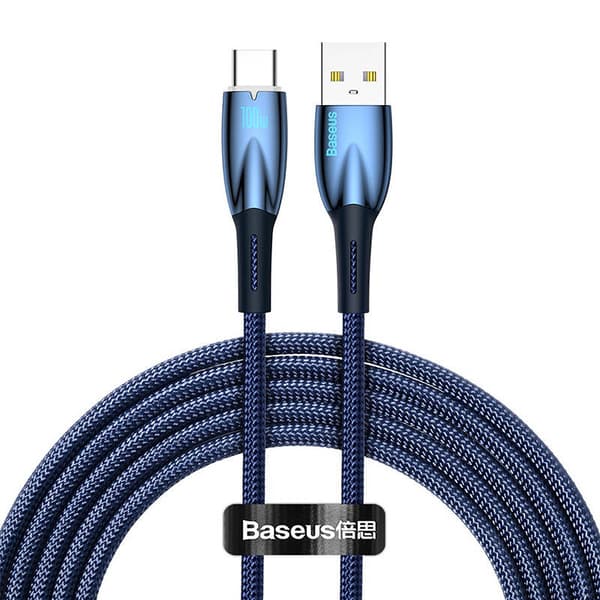 CABLU alimentare si date Baseus Glimmer, Fast Charging Data Cable pt. smartphone, USB la USB Type-C 100W, 2m, albastru "CADH000503" (timbru verde 0.08