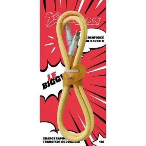 Förstärkt USB C / USB C-kabel Biggy Model 1m vändbar kontakt YELLO KOKO Gul