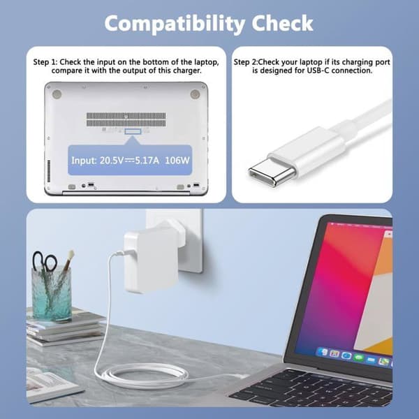 109W USB C-laddare för Mac Book Pro, kompatibel med Mac Book Air 13 tum, Mac Book Pro 13, 14, 15, 16 tum, iPad Pro 10.9, 11