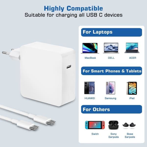 109W USB C-laddare för Mac Book Pro, kompatibel med Mac Book Air 13 tum, Mac Book Pro 13, 14, 15, 16 tum, iPad Pro 10.9, 11