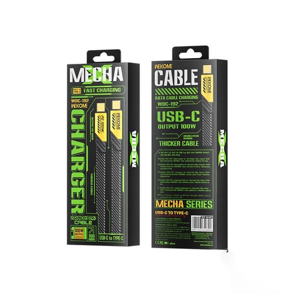 WEKOME WDC-192 Mecha Series - USB-C till USB-C anslutningskabel 100W Snabbladdning 1,2m (Gul)