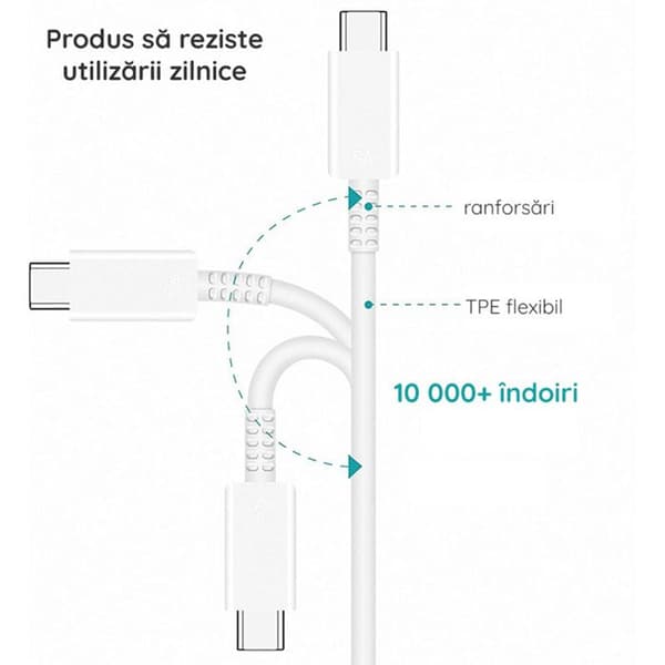 Snabbladdningskabel, 2x Type-C, 5A, 1m - Samsung - Vit