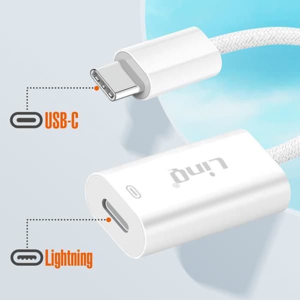 USB C till Lightning Adapter Snabbladdning Effekt 60W Leverans LinQ Vit