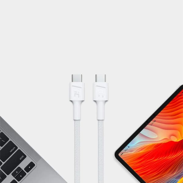 Green Cell PowerStream - USB-C - USB-C-kabel 200 cm Strömförsörjning 60W, QC 3.0 (vit)