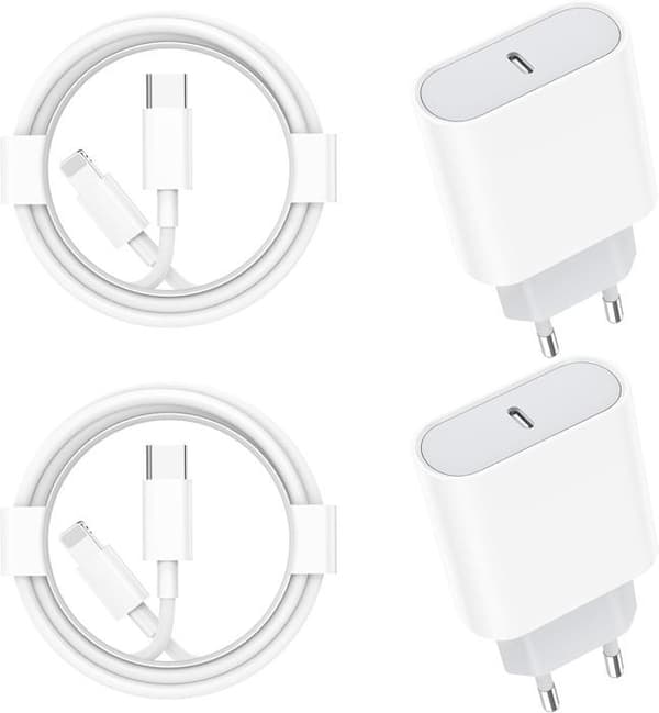 Paket med 2 för iPhone snabbladdare, 20W PD USB-C nätuttag med 2 m USB C till Lightning-kabel för iPhone 14/14 pro/13