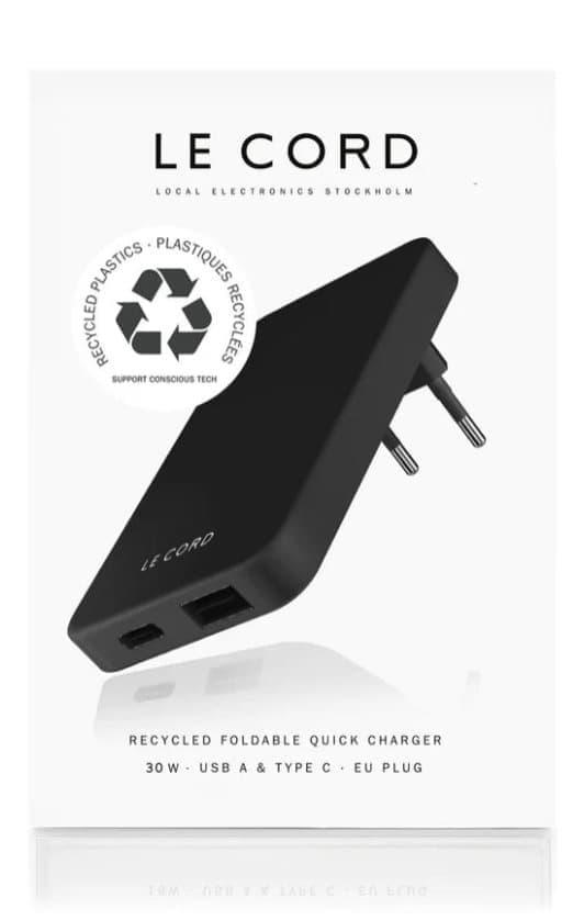 Black Lava ReCharger · 30W PD Recycled Wall Charger. Laddare.