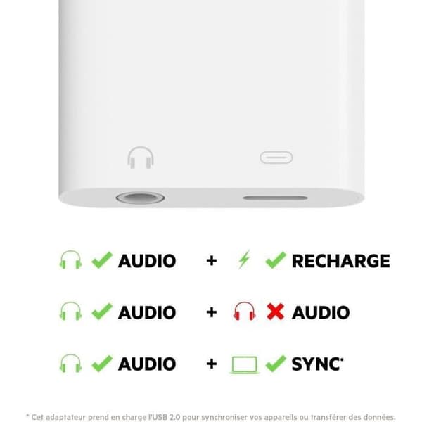 BELKIN Ljudadapter + Lightning - 3,5 mm - Vit - Iphone 7 7+ SE 6S 6S+