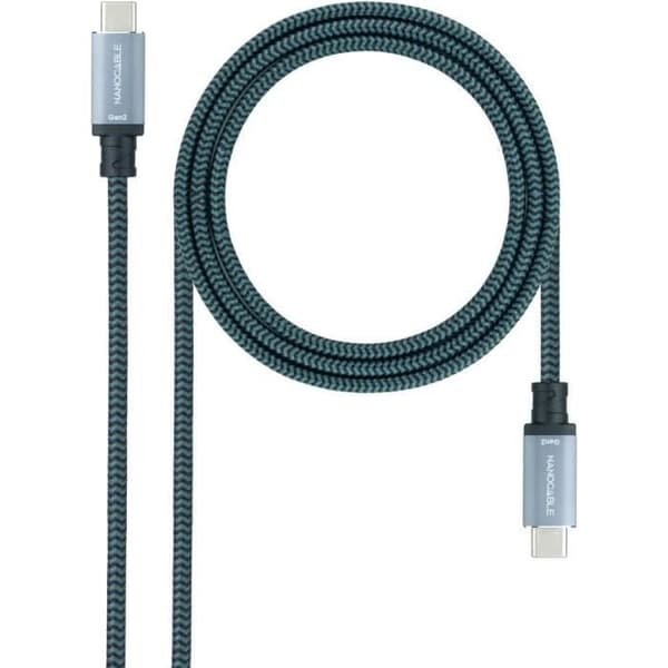 Nanokabel NANOCABLE USB 3.1-kabel USB-C-M-USB-C-M, Gen2 10 Gbps 5A, Färg Grå-Svart, 0,5 m
