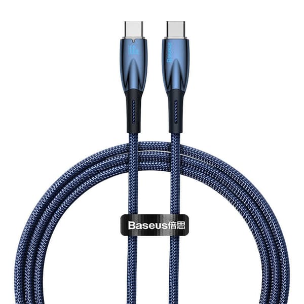 CABLU alimentare si date Baseus Glimmer, Fast Charging Data Cable pt. smartphone, USB Type-C la USB Type-C 100W, 1m, albastru "CADH000703" (timbru ver