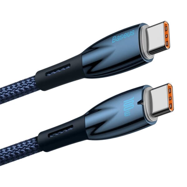 CABLU alimentare si date Baseus Glimmer, Fast Charging Data Cable pt. smartphone, USB Type-C la USB Type-C 100W, 1m, albastru "CADH000703" (timbru ver