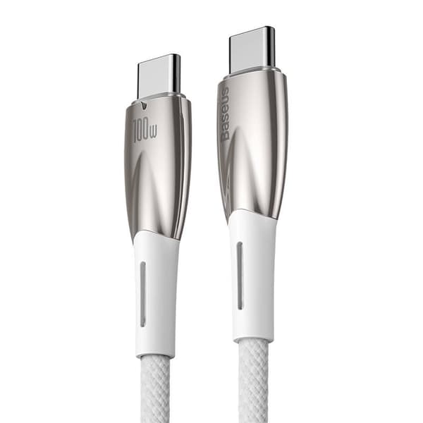 CABLU alimentare si date Baseus Glimmer, Fast Charging Data Cable pt. smartphone, USB Type-C la USB Type-C 100W, 2m, alb "CADH000802" (timbru verde 0.