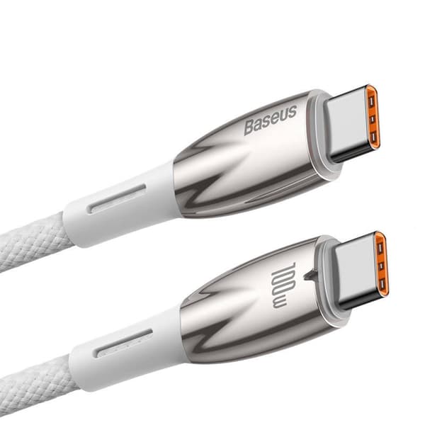 CABLU alimentare si date Baseus Glimmer, Fast Charging Data Cable pt. smartphone, USB Type-C la USB Type-C 100W, 2m, alb "CADH000802" (timbru verde 0.