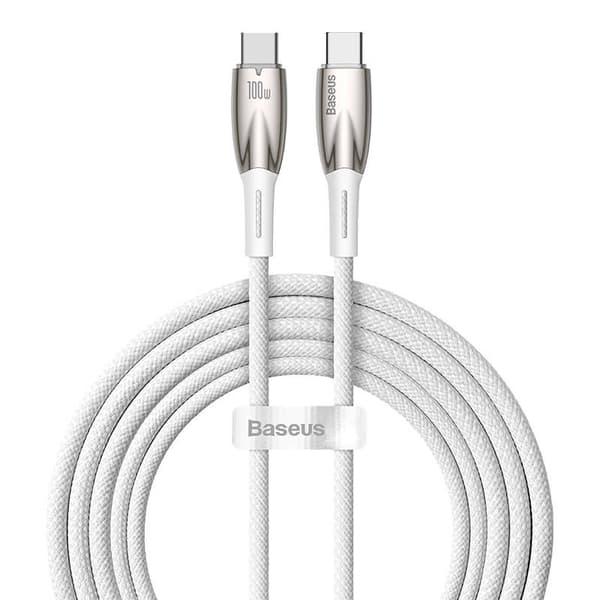 CABLU alimentare si date Baseus Glimmer, Fast Charging Data Cable pt. smartphone, USB Type-C la USB Type-C 100W, 2m, alb "CADH000802" (timbru verde 0.