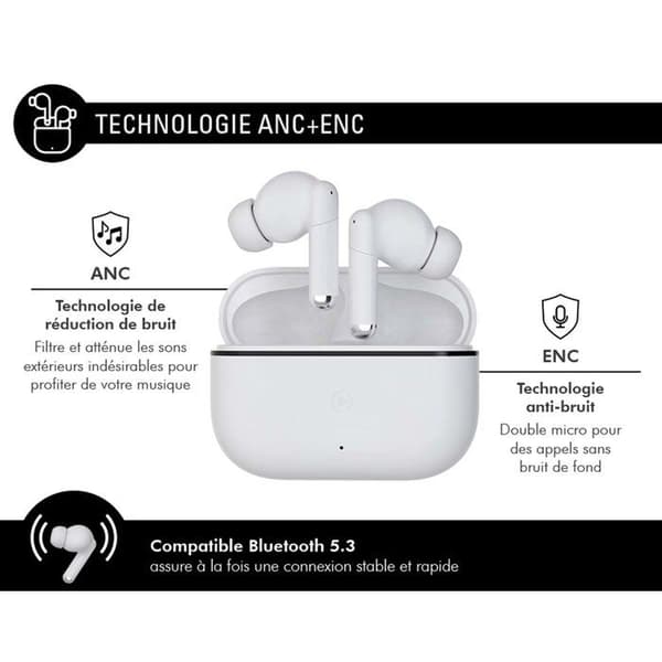 Force Play III True Wireless ANC+ENC hörlurar Vita - Force Play livstidsgaranti