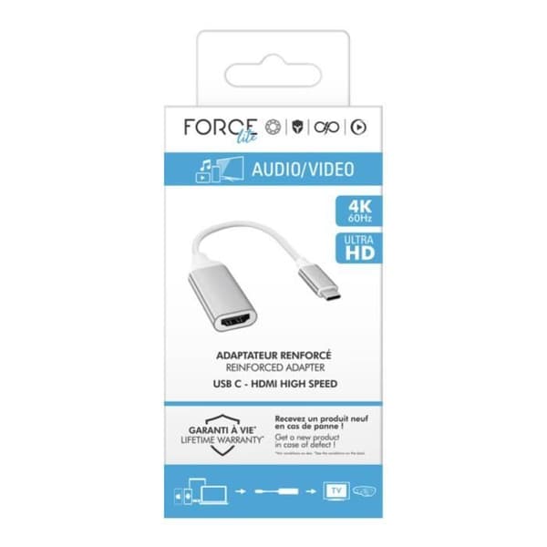 USB-C till HDMI-adapter - FORCE POWER - Hög hastighet - 4K Ultra HD - Plug &amp; Play - Vit
