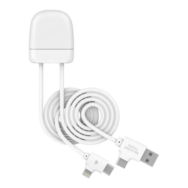 Laddnings- och överföringskabel 4 i 1 USB A+C/USB C+Lightning Ice-Tag XOOPAR Vit
