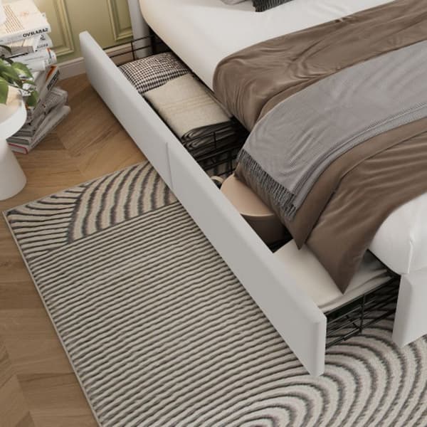 Doppelbett med kabellös laddad USB C&amp; 4 Schubladen , Polsterbett Bettgestell 160x200cm, Lattenrost aus Holz-Beige Samt(Mit Matratze)