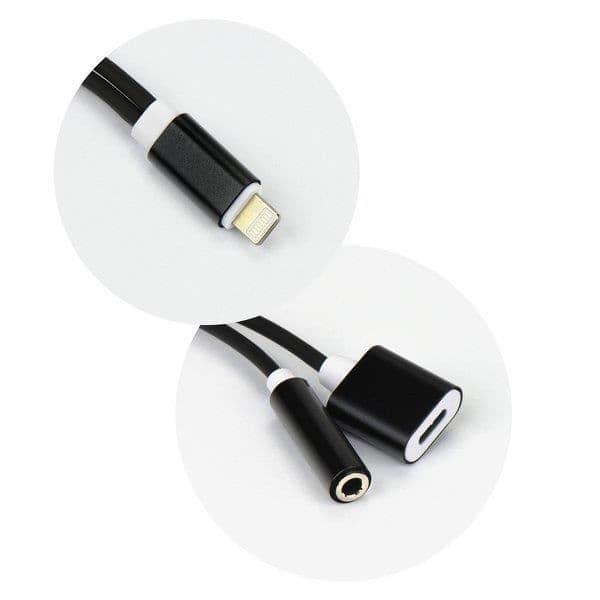 Mgs33 Adapter, Kabel 2-i-1, 8 Pin till 3.5 Mm AUX ljudkontakt och laddadapter för iPhone 7/7 Plus svart