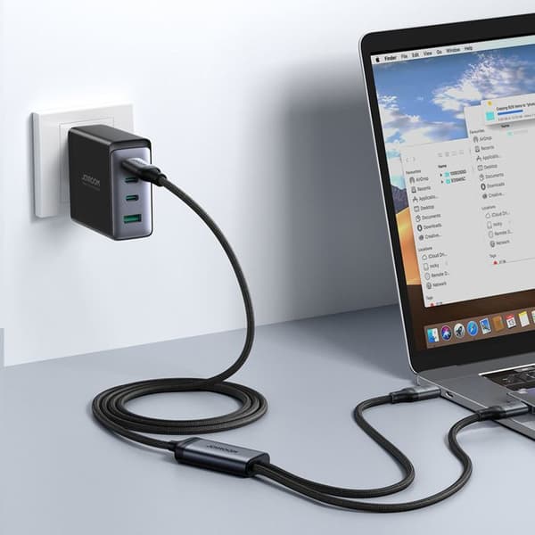 Typ-C-kabel till 2x Typ-C, snabb laddning, 100 W, 1,5 m - JoyRoom Speedy Series (SA21-1T2) - Svart