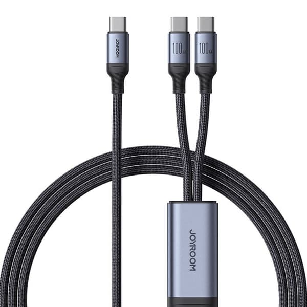 Typ-C-kabel till 2x Typ-C, snabb laddning, 100 W, 1,5 m - JoyRoom Speedy Series (SA21-1T2) - Svart