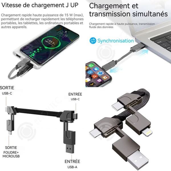 INN Câble inCharge Kabel Usb C Snabbladdning Ultra 4 i 1 Nyckelring med Usb c-kabel 18W magnetisk och vikbar USB-kontakt Present till man