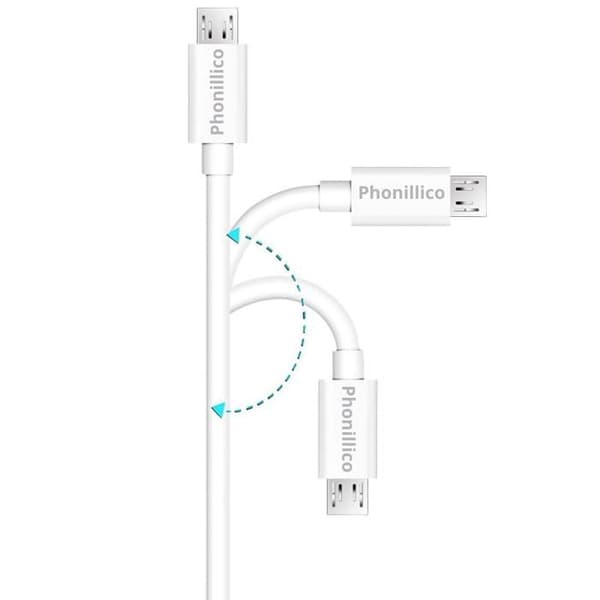 Lot med 2 kablar för Archos 55 Helium Plus/55 Helium Plus 4G/55 Helium Ultra/55 Platinum - micro usb-kabel Vit 1 Meter Phonillico