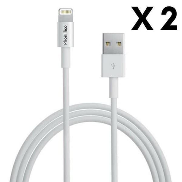 Lot 2 USB-laddningskablar vita för iPhone 11 / 11 PRO / 11 PRO MAX - Laddningskabel mäter 1 meter [Phonillico®]