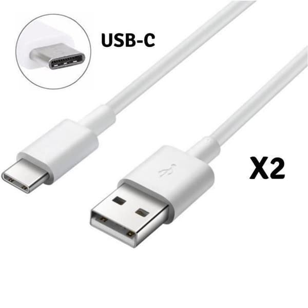 Lot 2 USB-C kablar Vit Laddare [Kompatibel med Xiaomi REDMI NOTE 8 PRO - REDMI NOTE 7 PRO] Kabeltyp USB-C Mått 1M [Phonillico®]