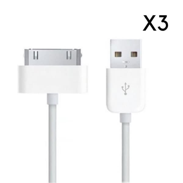 Lot 3 USB-kablar [Kompatibel med iPhone 4 - 4S - 3G - 3GS] Vit laddare 1 meter [Phonillico®]