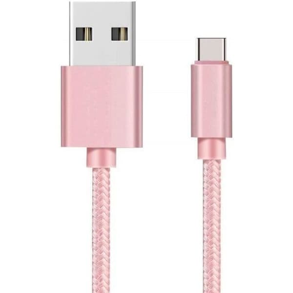 Kabel för Huawei P30, P20, MATE 20, MATE 10, HONOR VIEW 20, HONOR VIEW 10, HONOR PLAY - USB-C Kabel i flätad nylon Rosa [Phonillico®]