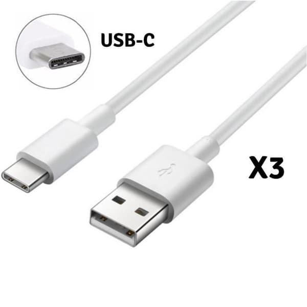 [Kompatibel med Sony Xperia XZ-XZ1-XZ2-PREMIUM-COMPACT] Lot med 3 USB-C-kablar Vit Micro USB-port 1 Meter [Phonillico®]