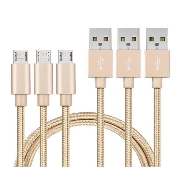Lot 3 Kablar för Sony Xperia XA ULTRA, X PERFORMANCE, Z1, Z2, Z3, Z5, Z5 COMPACT, M4 AQUA - USB-kabel i nylonflätad guld [Phonillico®]