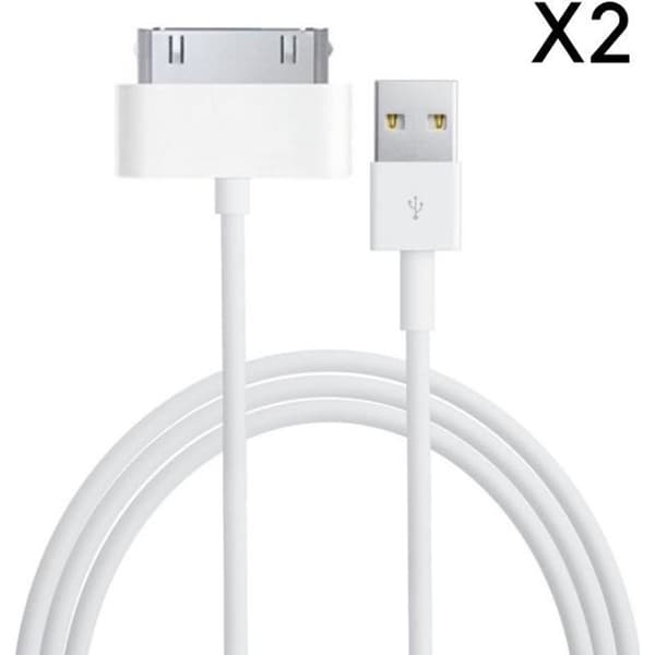 Lot 2 USB-kablar [Kompatibel med iPad 1 - 2 - 3] Laddare Vit 1 Meter [Phonillico®]