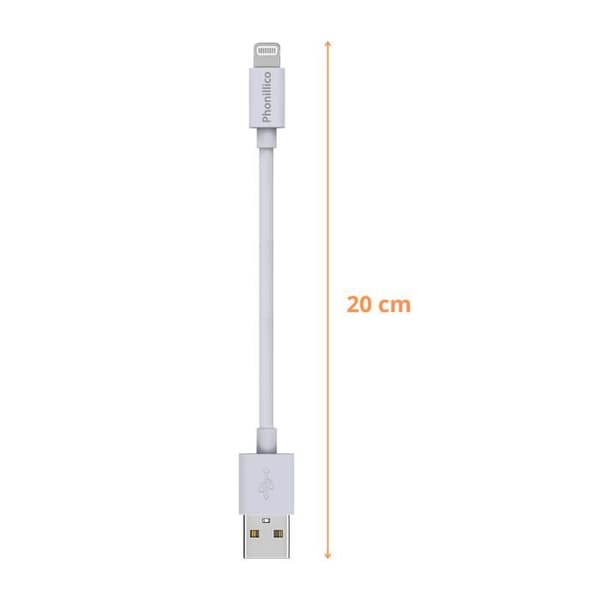 Kabel 20cm USB Lightning Laddare Vit för iPhone 14 / 14 PLUS / 14 PRO / 14 PRO MAX / 13 / 13 MINI / 13 PRO / 13 PRO MAX Phonillico