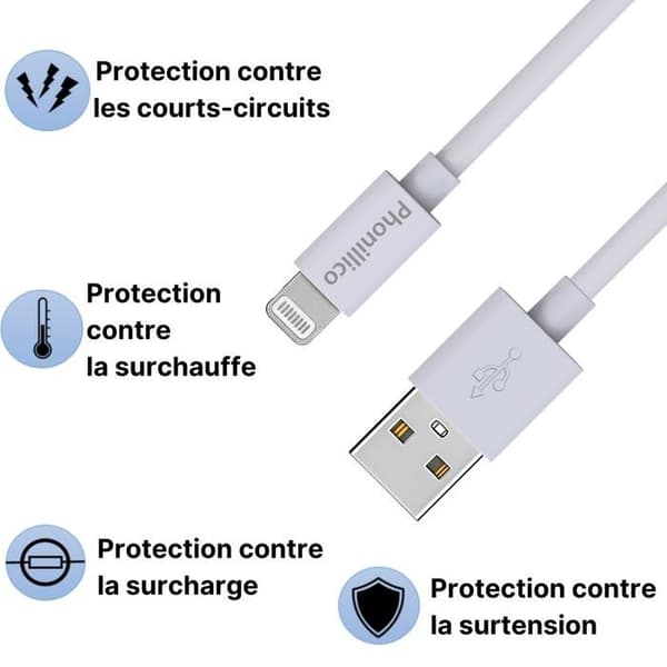 Kabel 20cm USB Lightning Laddare Vit för iPhone 14 / 14 PLUS / 14 PRO / 14 PRO MAX / 13 / 13 MINI / 13 PRO / 13 PRO MAX Phonillico