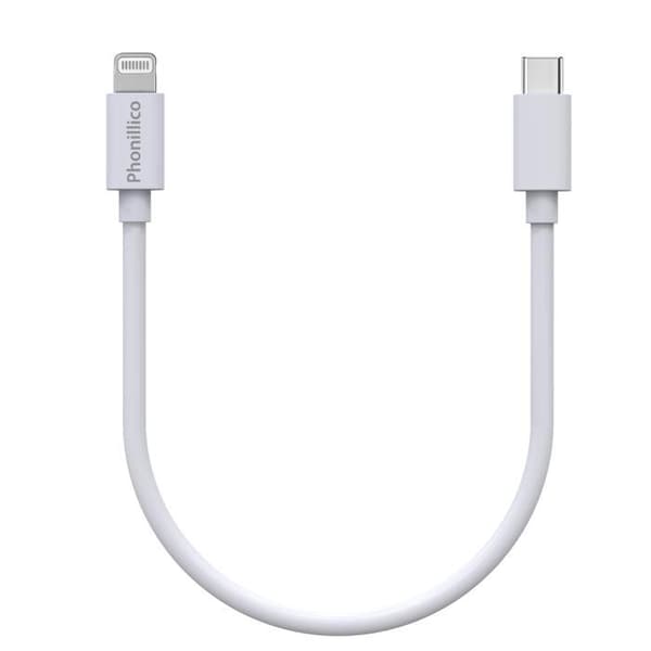 Kabel 20cm USB-C Lightning Laddare Vit för iPhone X/XS/XS MAX/XR/7/7 PLUS/8/8 PLUS/6/6S/6 PLUS/5/5S/SE/AirPods Phonillico