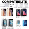 Miniatyrbild 2 av 6: Lot 3 Kablar 20 cm USB-C Lightning Laddare Vit för iPhone X/XS/XS MAX/XR/7/7 PLUS/8/8 PLUS/6/6S/6PLUS/5/5S/SE/AirPods Phonillico