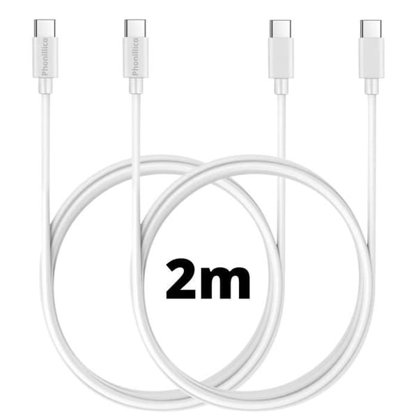 USB-C till USB-C-kabel Vit 2m för Samsung Galaxy S24 / Galaxy S23 / Galaxy S23 FE [LOT 2] Phonillico®