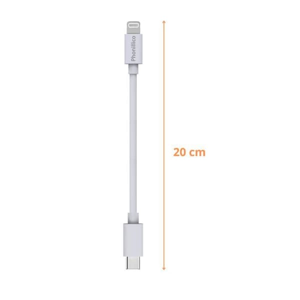 Lot 3 Kablar 20cm USB-C Lightning Laddare Vit för iPhone 14 / 13 / 12 / 11 / SE / X / XR / 7 / 8 / 6 / 5 / AirPods Phonillico