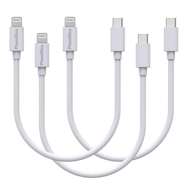 Lot 3 Kablar 20cm USB-C Lightning Laddare Vit för iPhone 14 / 13 / 12 / 11 / SE / X / XR / 7 / 8 / 6 / 5 / AirPods Phonillico