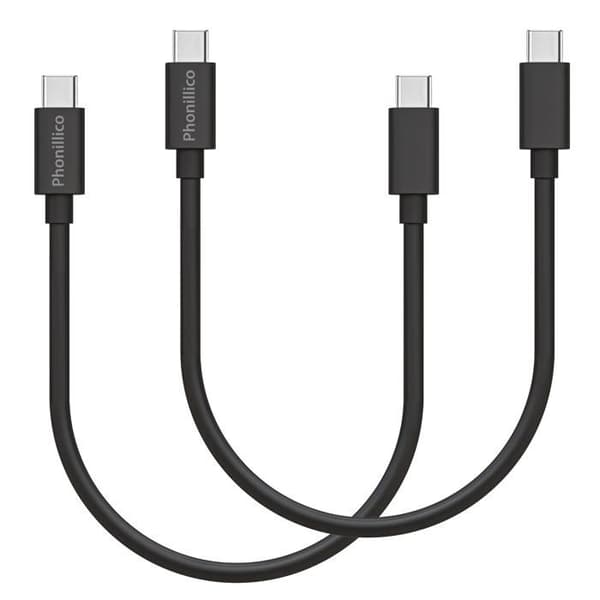Lot med 2 Kablar 20cm USB-C till USB-C Svart för Xiaomi Redmi Note 12 / Redmi Note 12 Pro / Redmi Note 12 Pro Plus Phonillico®