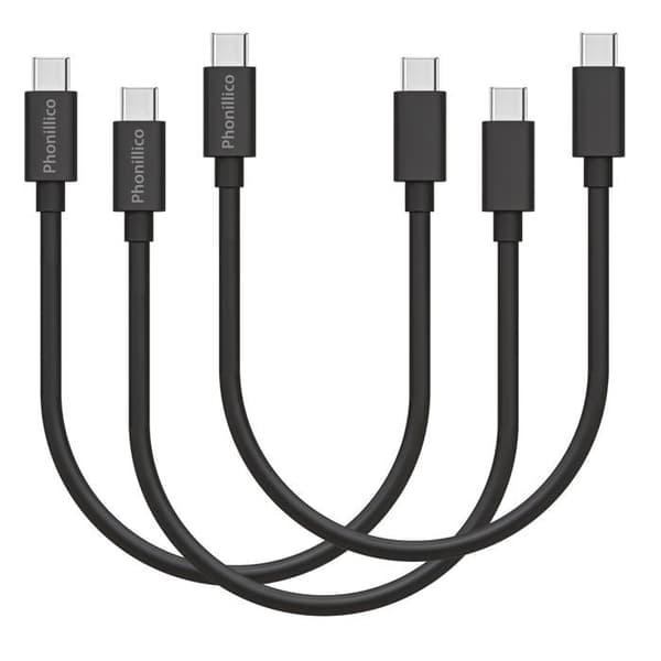 Lot 3 Kablar 20 cm USB-C USB-C Svart för Huawei Y8P / P SMART 2021 / P SMART S / P SMART Z Phonillico®