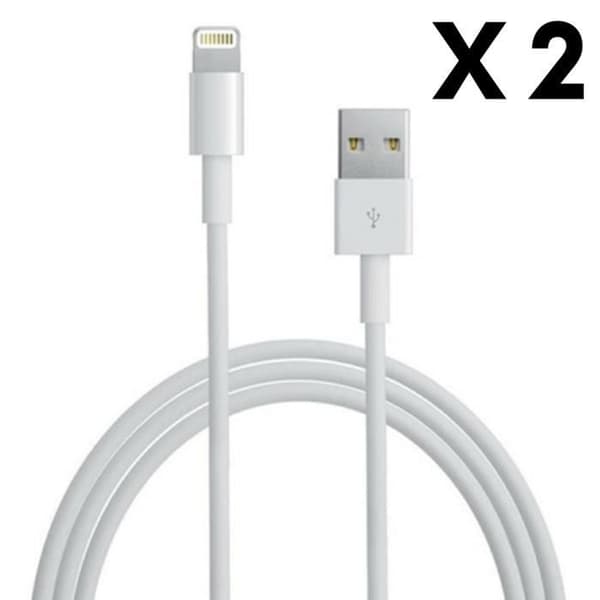 [Kompatibel iPad 2017-2018-AIR-MINI-PRO] Lot 2 Kablar USB Laddare Vit 1 Meter [Phonillico®]