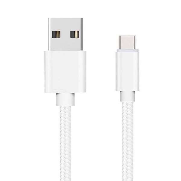 USB-C-kabel för Xiaomi Mi 10T LITE 5G - Mi 10T - Mi 10T PRO - Typ USB-C Nylonflätad Silver Vit 1 Meter Phonillico®