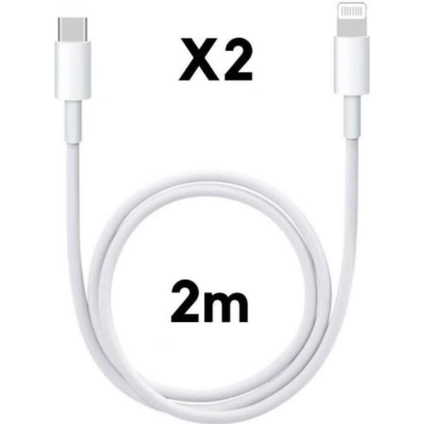 LOT 2 USB-C Lightning-kabel 2m för iPhone 14-14 PLUS-14 PRO-14 PRO MAX-13-13 MINI-13 PRO-13 PRO MAX-12-12 PRO-11 PRO-SE Phonillico®